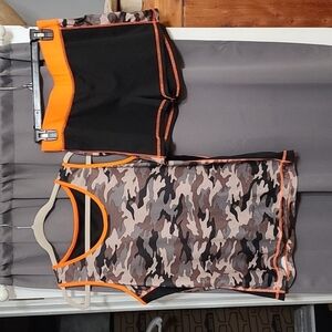 ?? Sport Women's Short Set Camo/Fluorescent Orange/Black Sz XL EUC